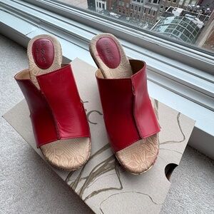 b.o.c. Red Leather Wedge Sandals